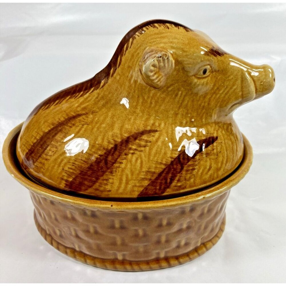 Vintage Majolica Covered Wild Boar Pig Ceramic Casserole Tureen Portugal